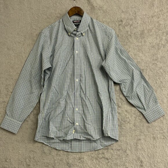 NWOT Kirkland Signature Men's 15.5 Traditional Fit Dress Shirt Green Plaid - Picture 2 of 9